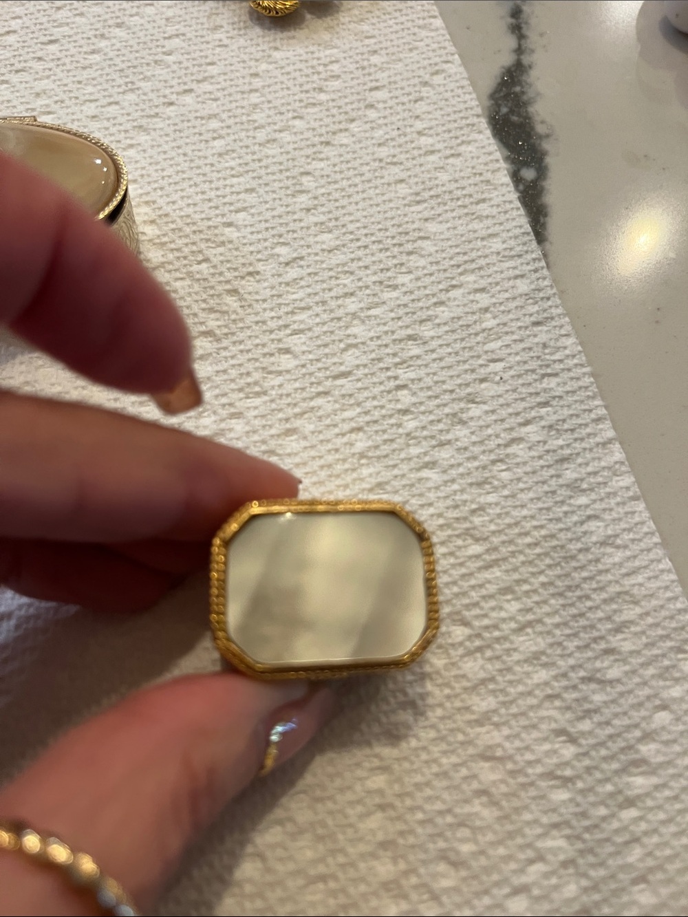 Vintage Gold Tone Trinket pill Boxes with Floral Porcelain Box - Picture 5 of 8
